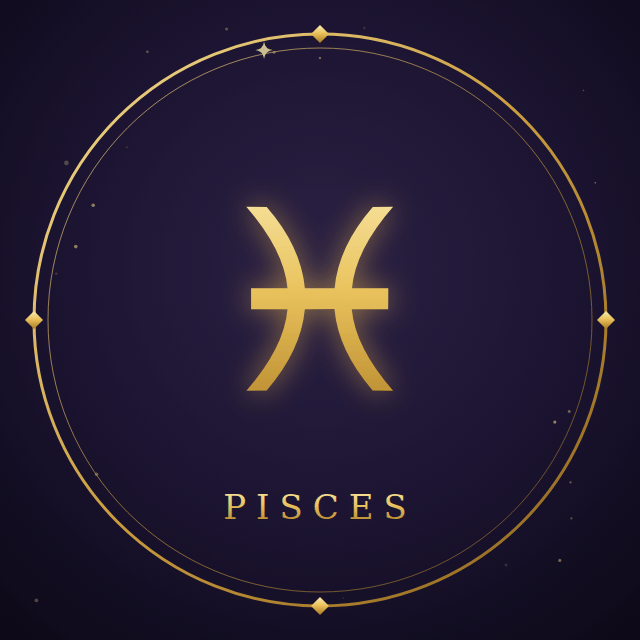 Pisces zodiac sign in gold