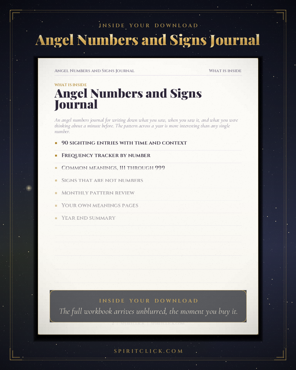 A page from inside Angel Numbers and Signs Journal, partly obscured