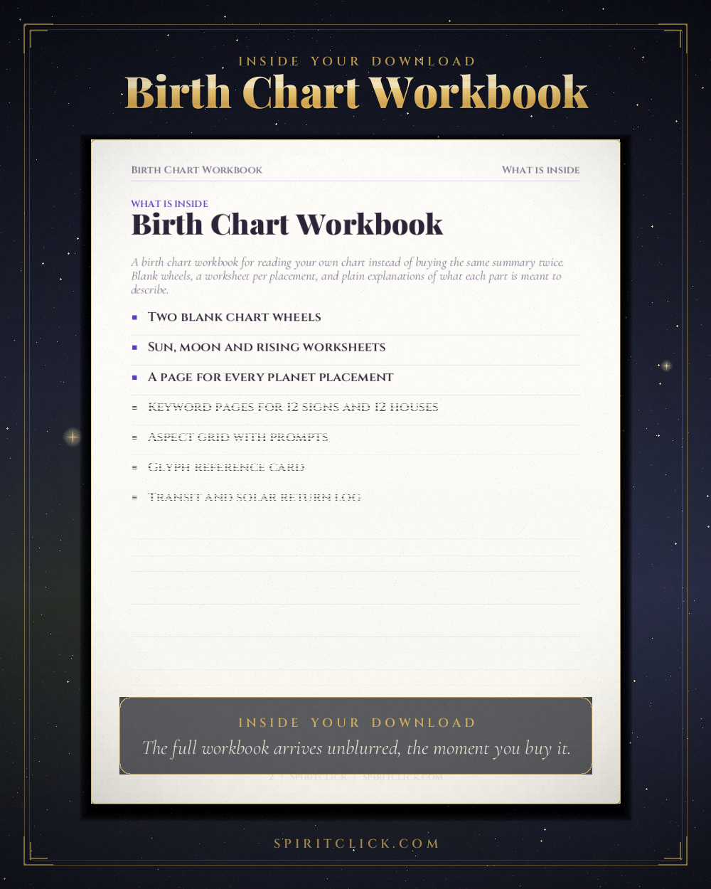 A page from inside Birth Chart Workbook for Beginners, partly obscured