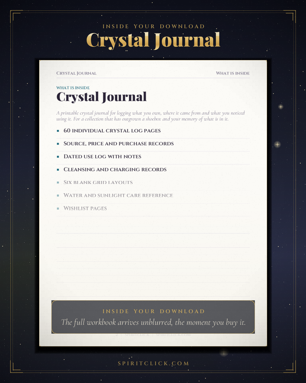 A page from inside Crystal Journal and Collection Log, partly obscured