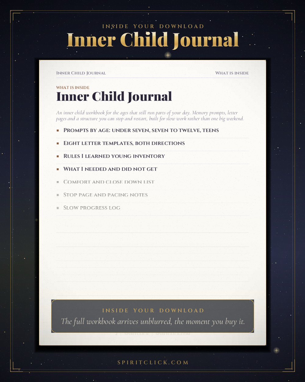 A page from inside Inner Child Journal and Reparenting Workbook, partly obscured
