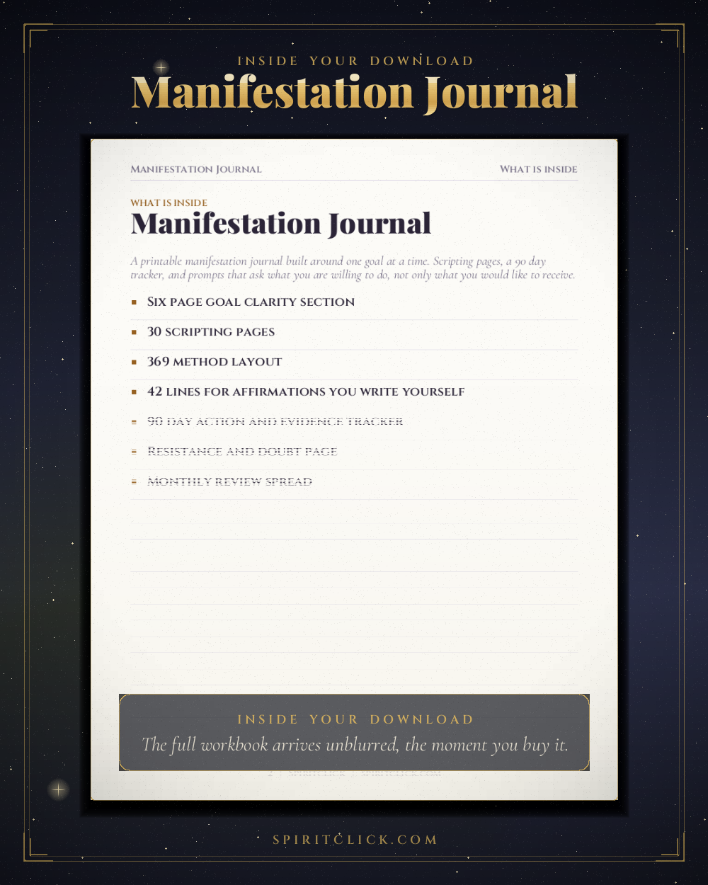 A page from inside Manifestation Journal and Scripting Workbook, partly obscured