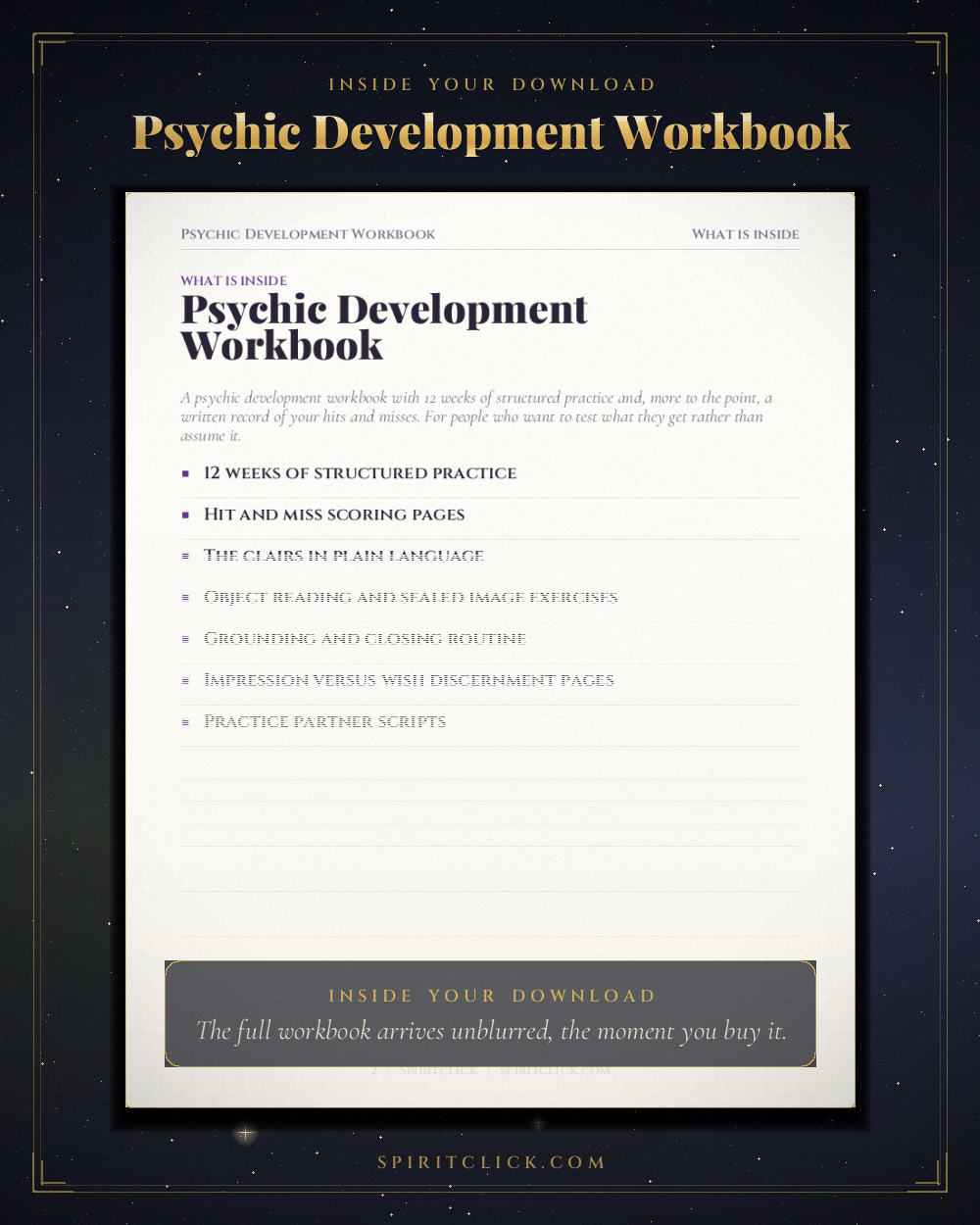 A page from inside Psychic Development Workbook, partly obscured