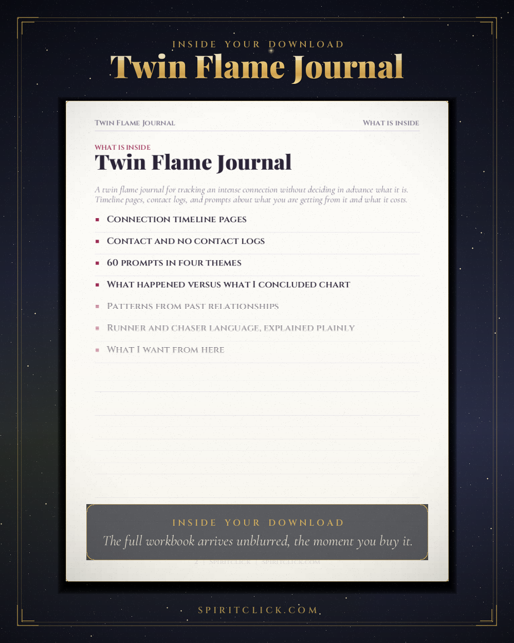 A page from inside Twin Flame and Soul Connection Journal, partly obscured