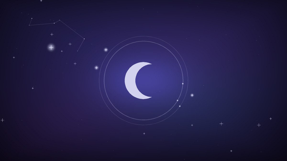 A crescent moon above a glowing chat bubble
