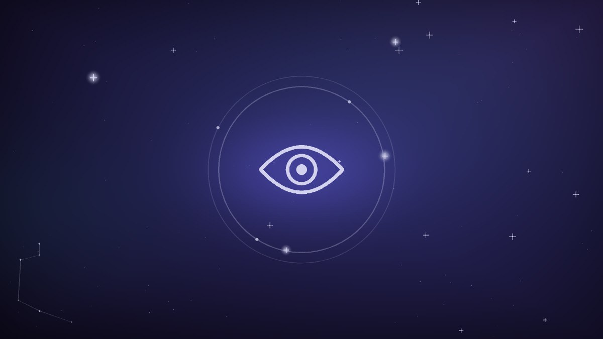 A violet eye softly closed behind a thin veil of stars