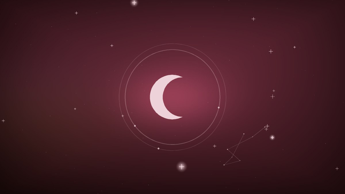 Rose toned crescent moon above soft clouds
