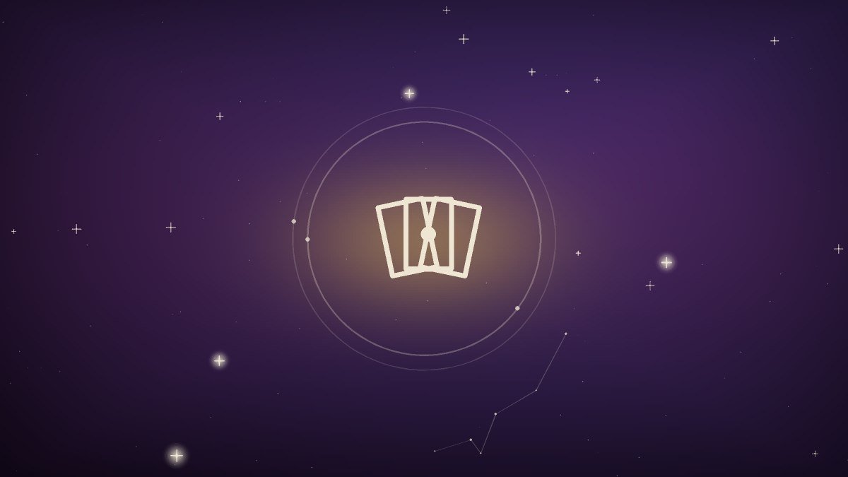 A scatter of stars over a spread of oracle cards