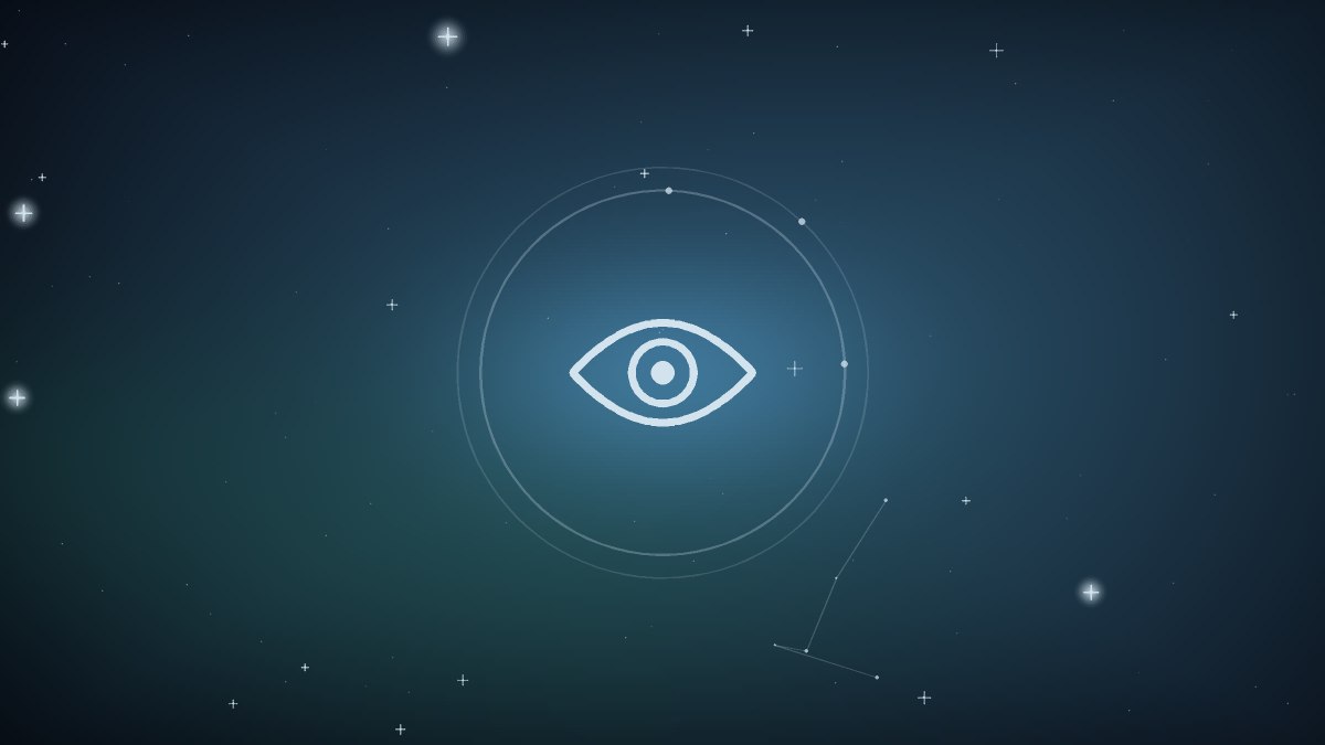An open eye above two simple arrows pointing opposite ways