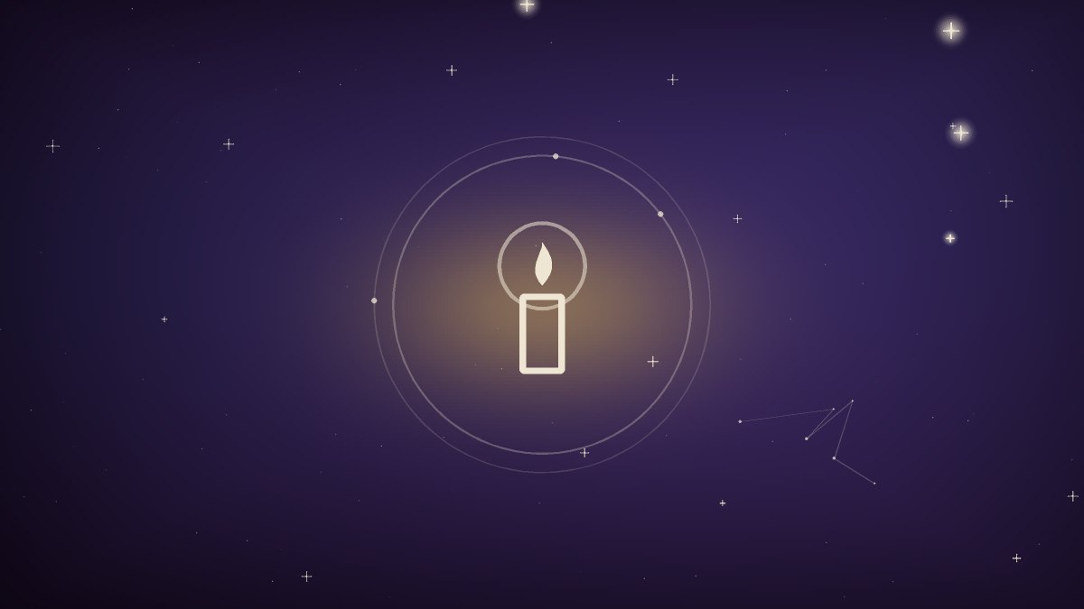Small sparks scattering above a candle in a dark room