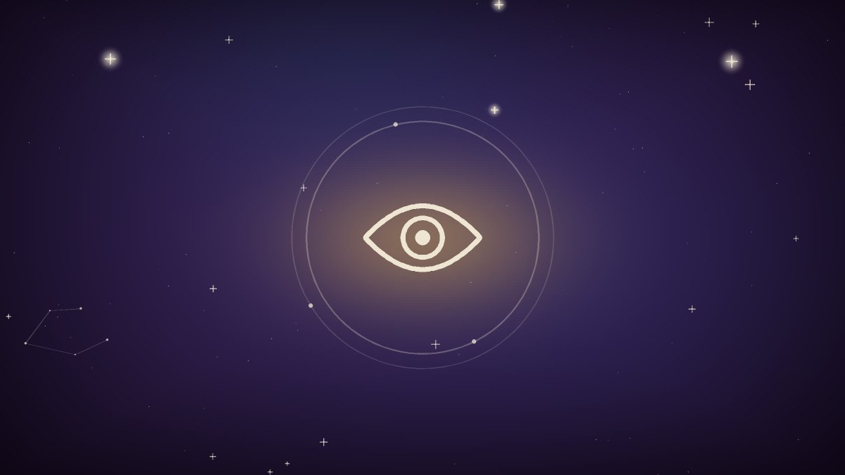 A calm golden eye motif glowing steadily