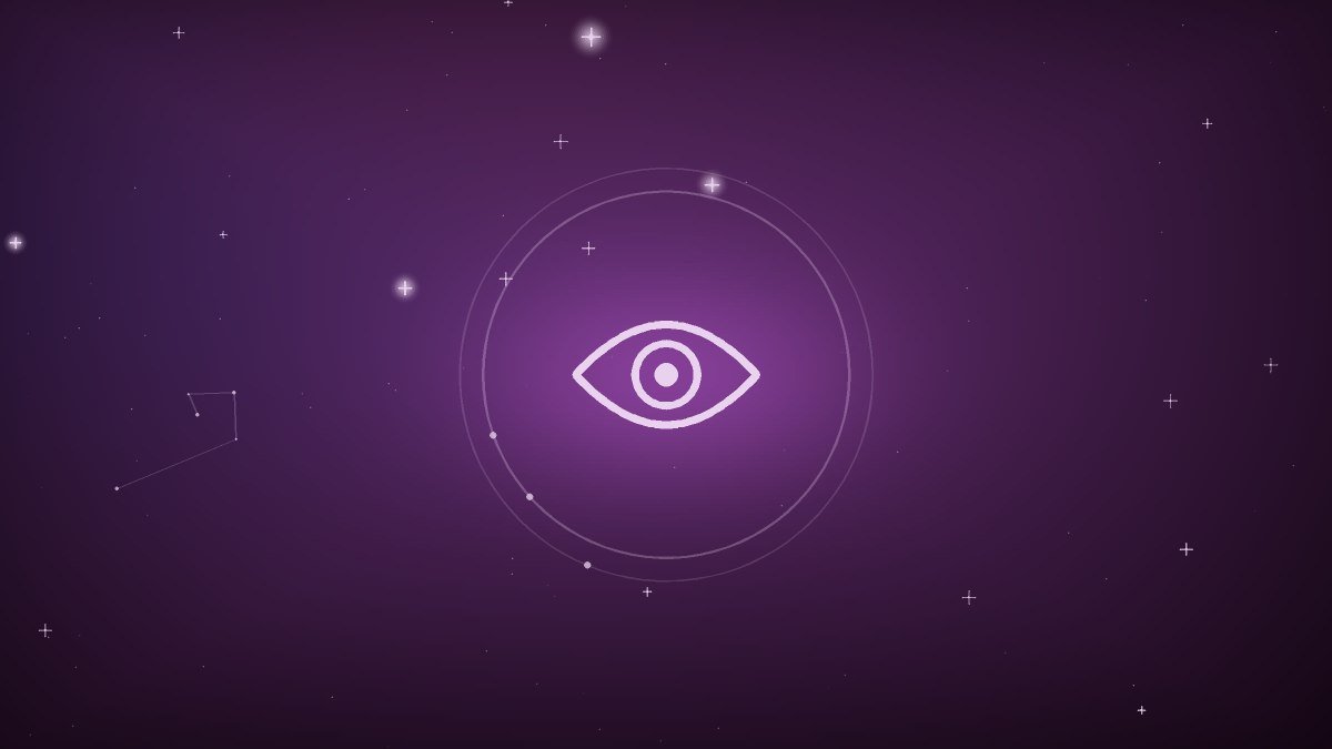 A single stylized eye in violet tones representing clairvoyance and inner sight