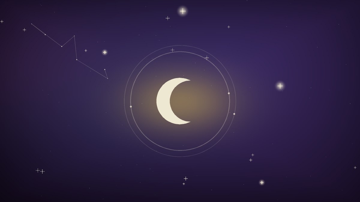 A golden moon rising over a still and quiet landscape