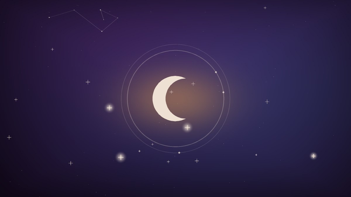 A crescent moon hanging over a quiet nursery window in soft blue