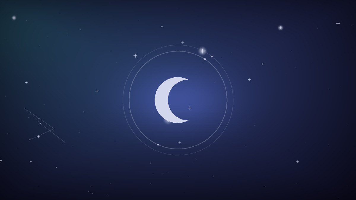 A crescent moon above a quiet rooftop