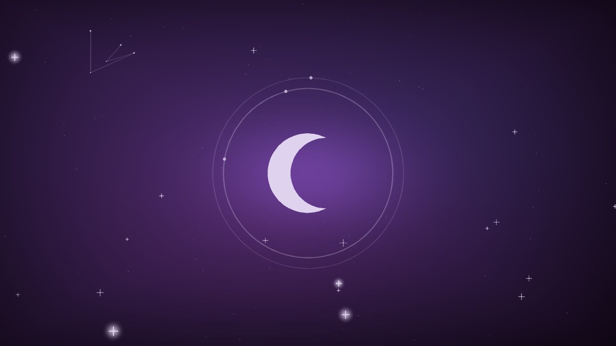 A soft blue moon glowing above a sleeping figure suggested in shadow