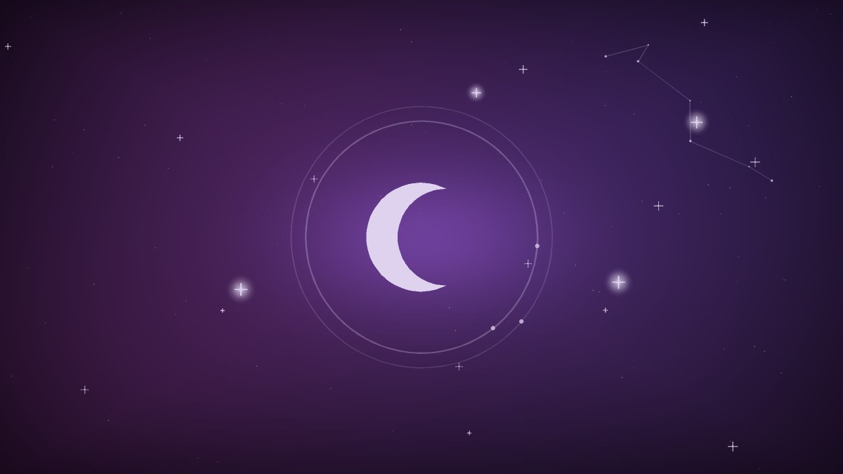 Three violet dream-clouds drifting apart against a night sky