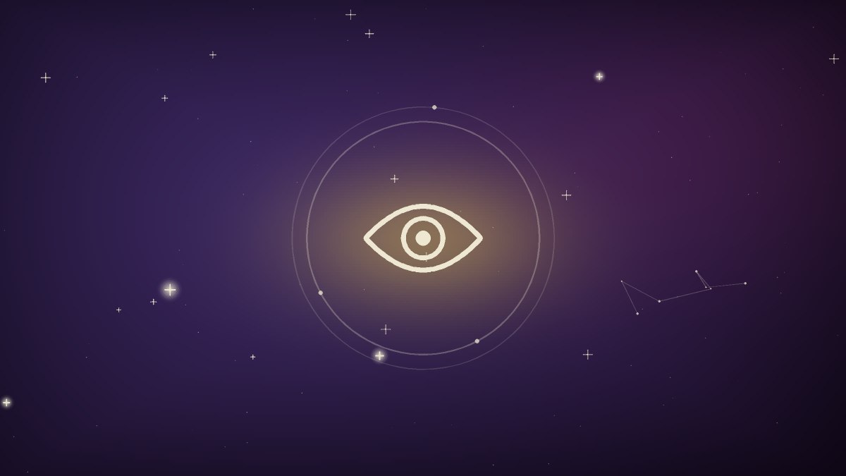 A golden eye motif with rays like a rising sun