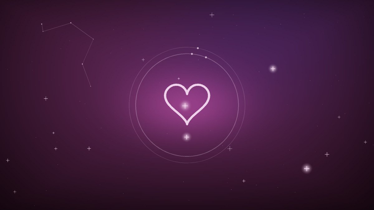 A rose colored heart dividing into two small flames