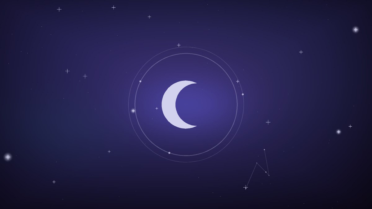 A soft violet eye motif representing awareness in the dark