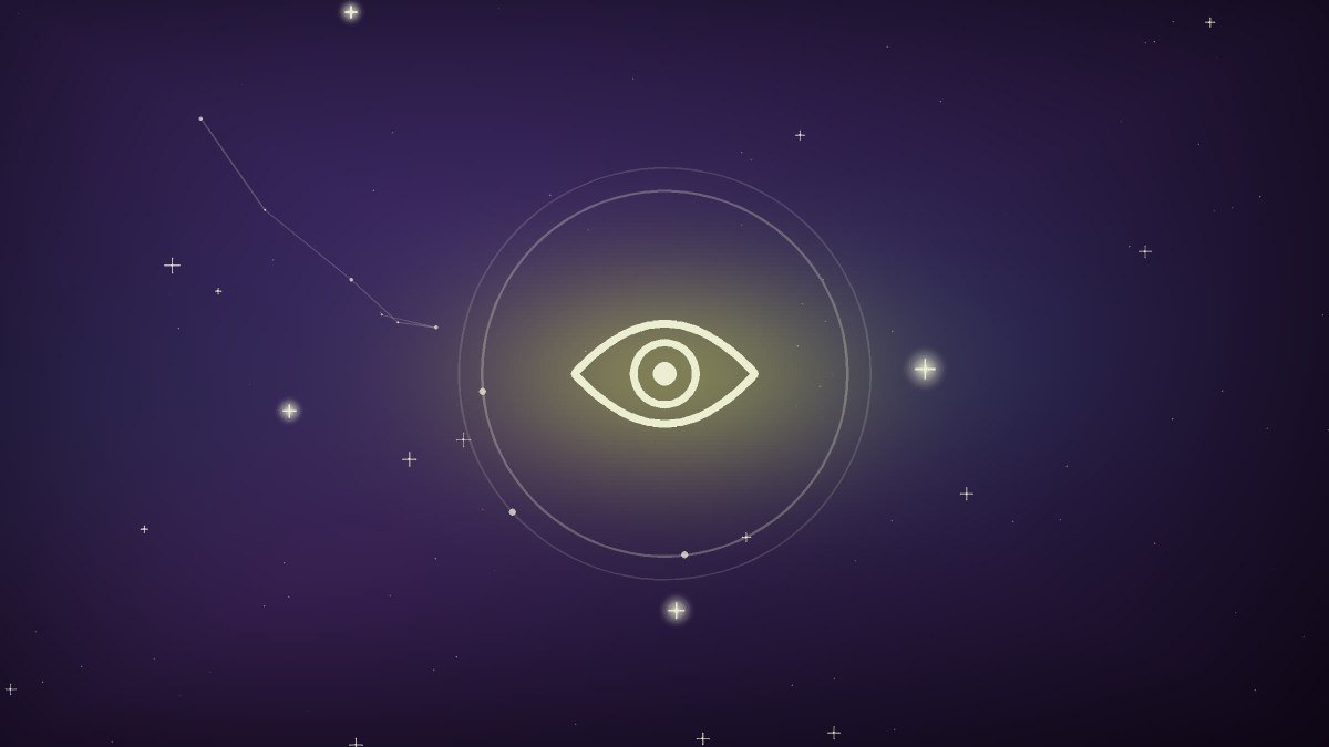 A quiet eye glowing on a dark table beside a folded note