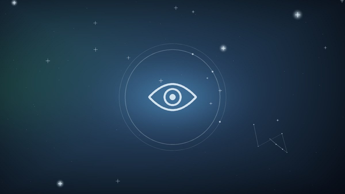 An eye above a winding path that splits and rejoins