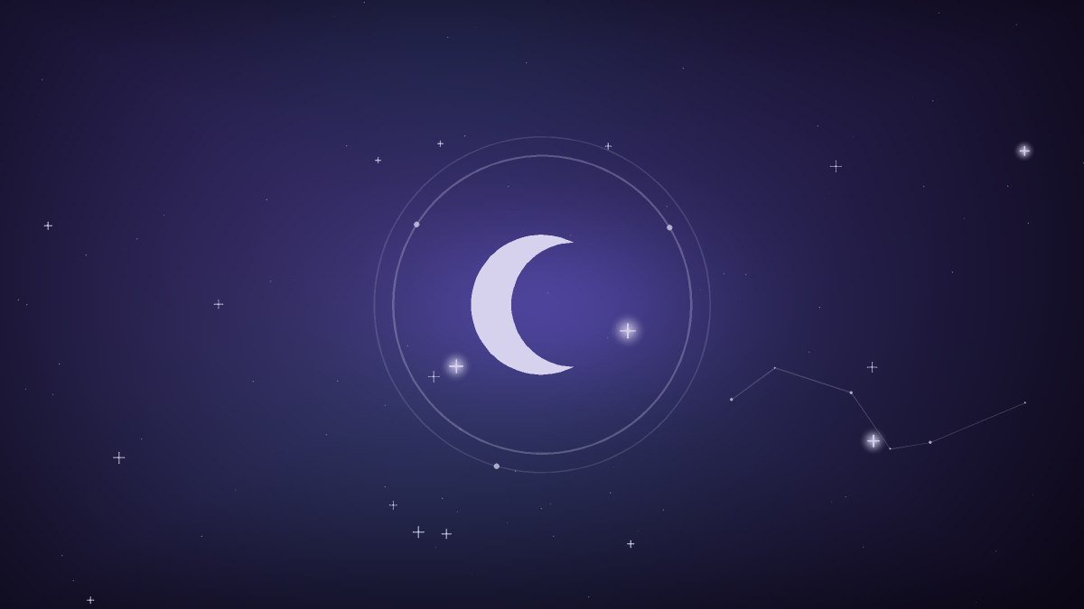 A thin moon over a dark road at night