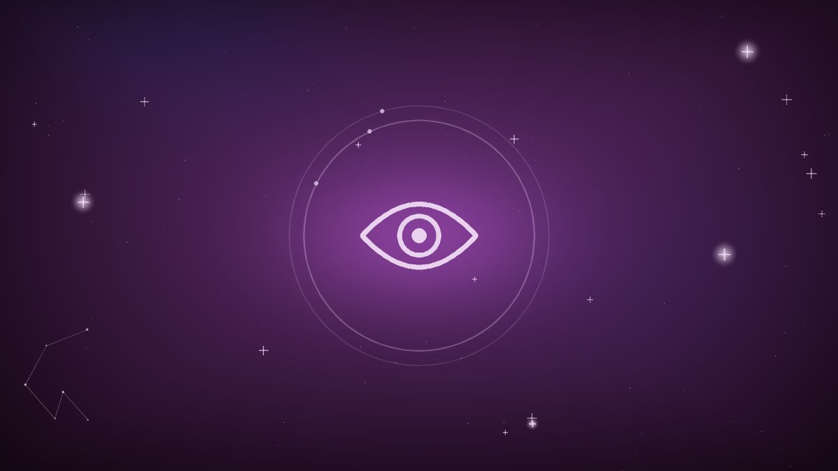 A stylized inner eye in violet tones representing the four clairs receiving impressions remotely