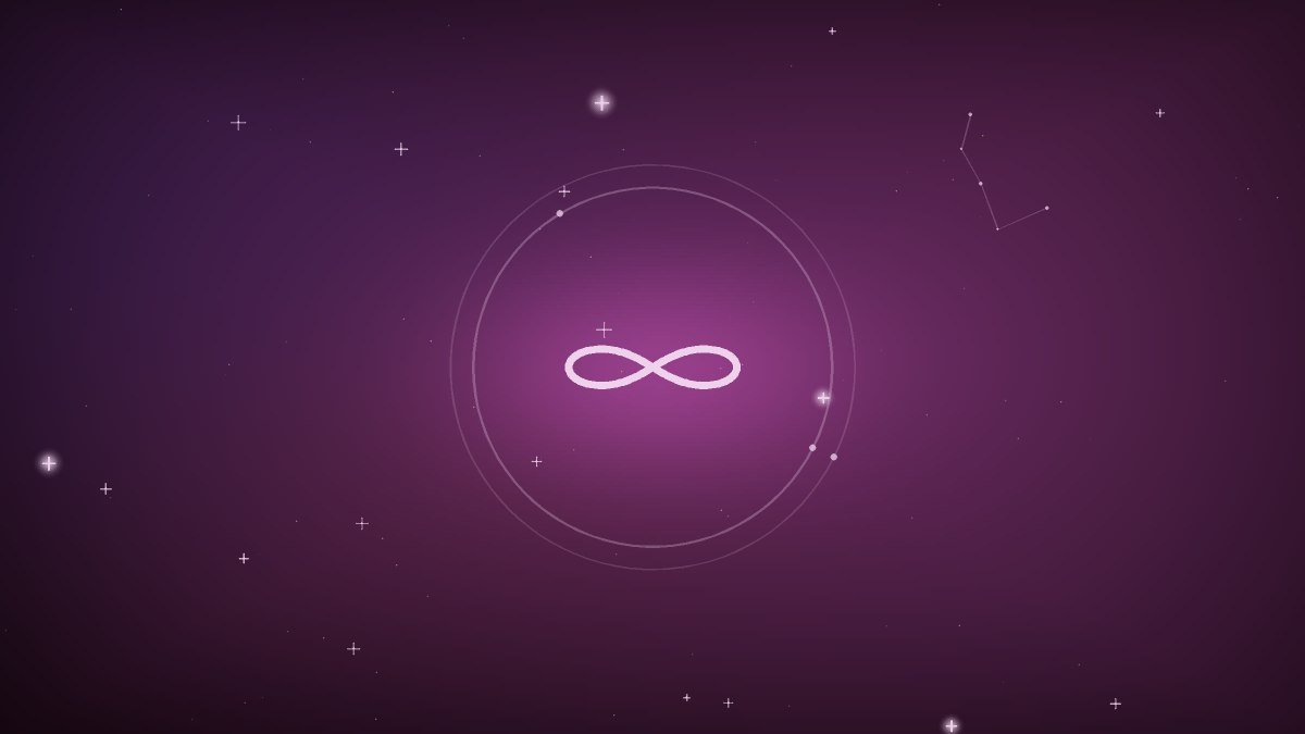 An infinity loop in brushed gold against deep shadow