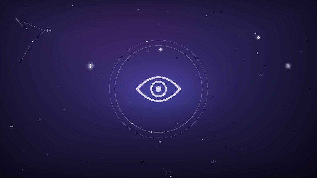 A calm open eye above a small set of scales