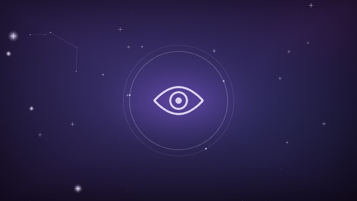 A stylized watchful eye set in a calm blue field, steady and clear
