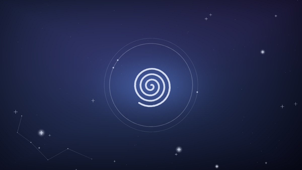 A spiral path traced across open ground