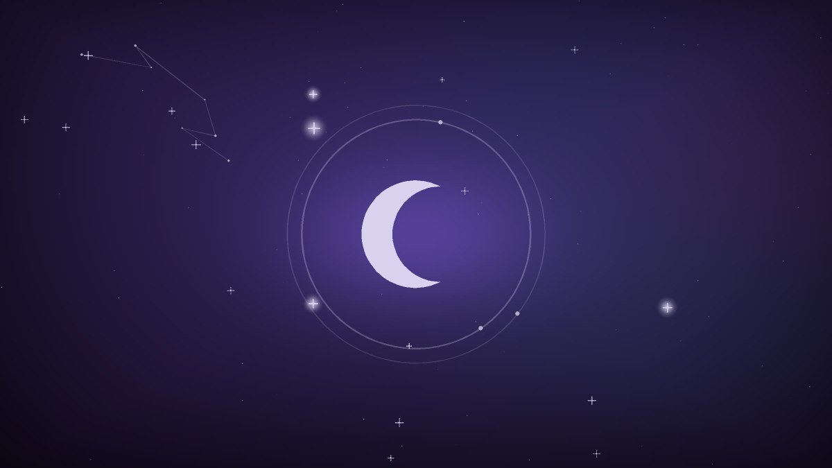 A crescent moon above a small neatly made bed