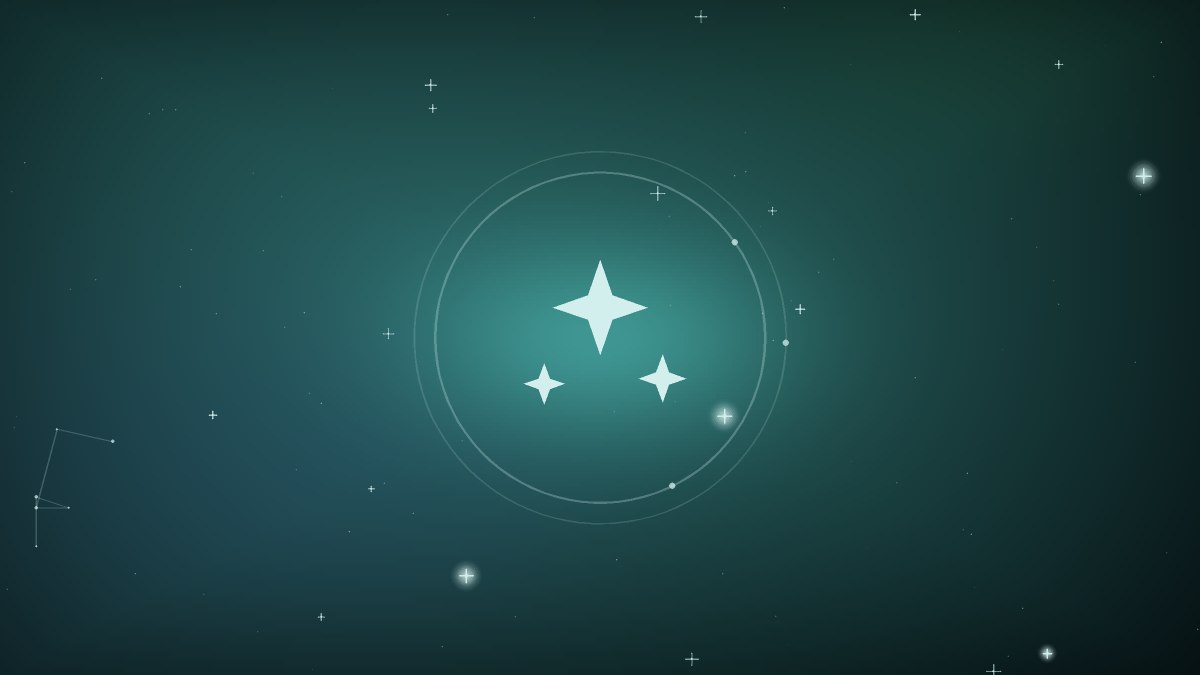 A bright teal star shining above a quiet horizon
