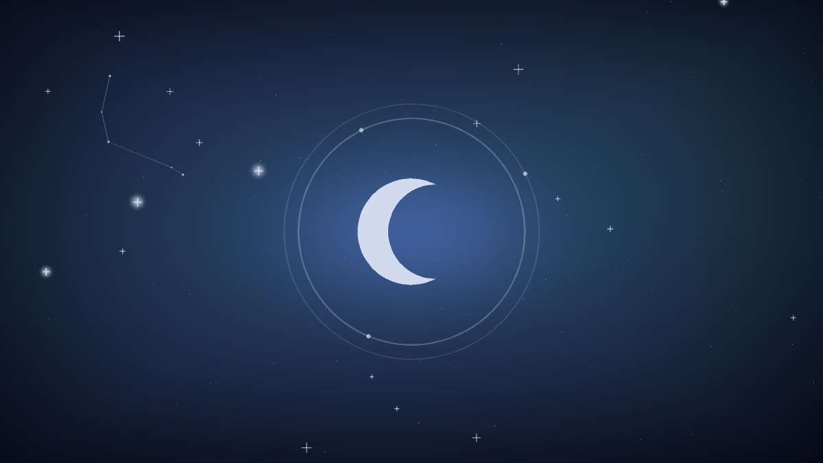 A lit candle in warm gold beside a crescent shape