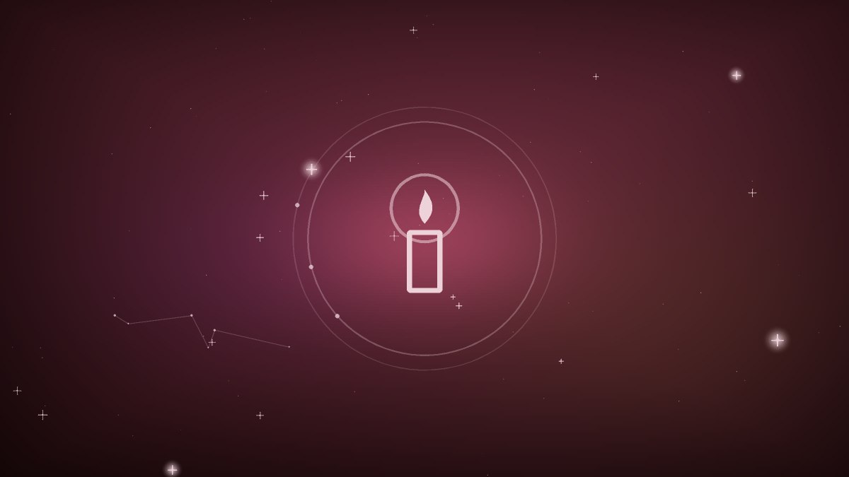 A single candle burning with a warm rose glow
