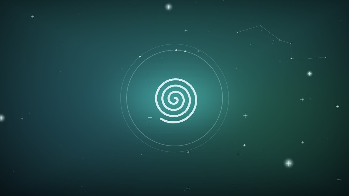 Teal spiral unwinding from a bright center
