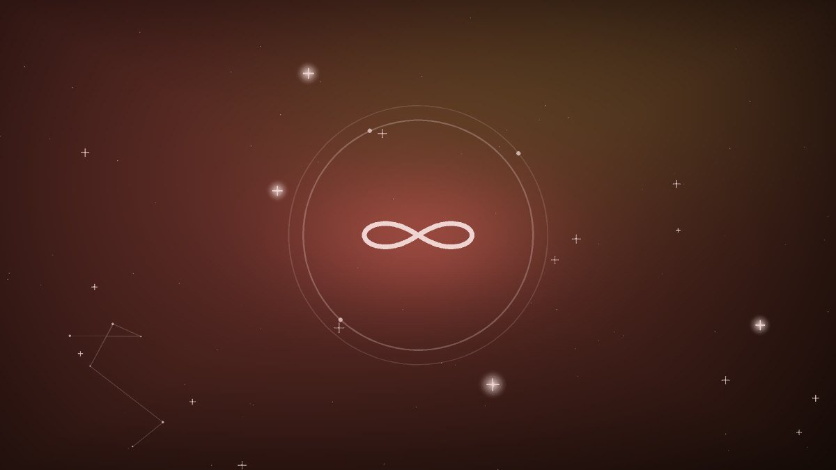 An infinity loop in brushed gold against deep shadow