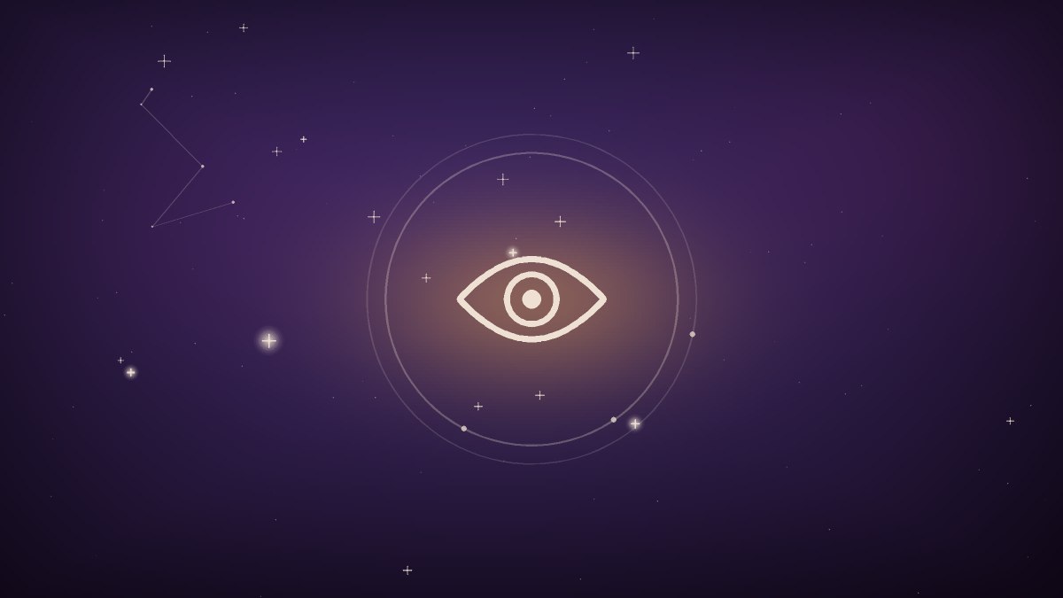 A calm blue eye within a ring of soft light