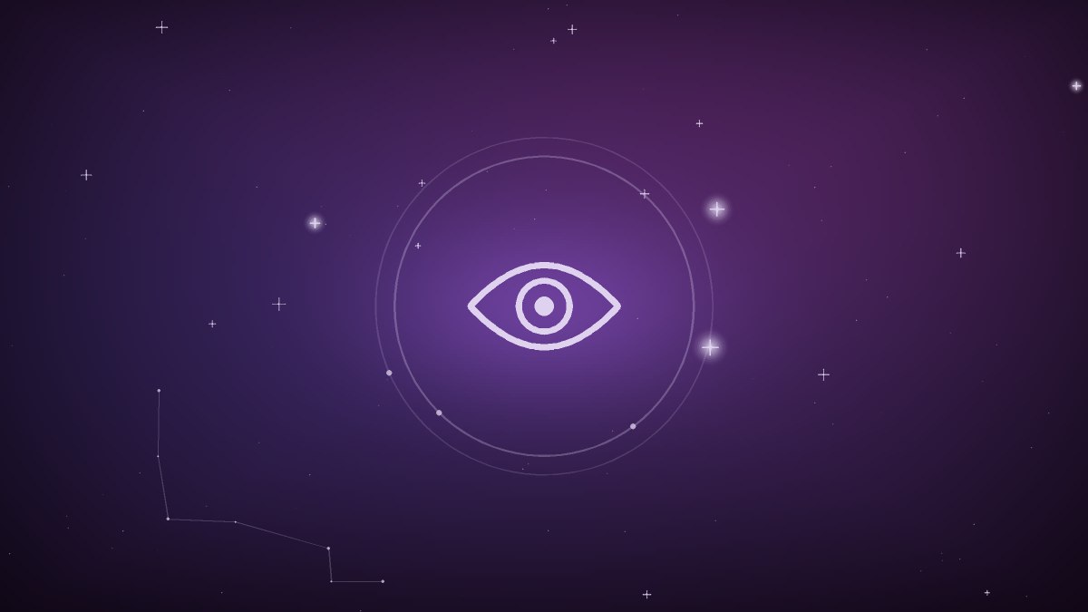 A single eye above a row of small chat bubbles