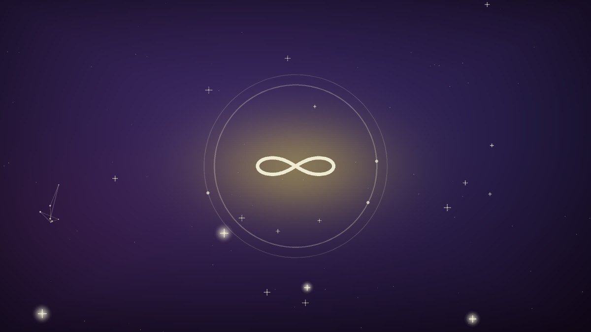 An infinity loop in brushed gold against deep shadow