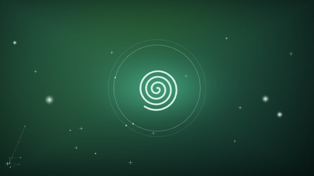 A spiral of small stars circling a single steady point