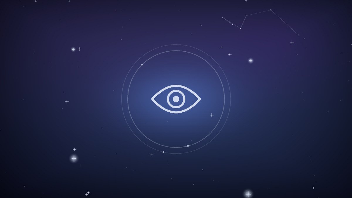 Stylized open eye illustration in violet tones symbolizing psychic perception