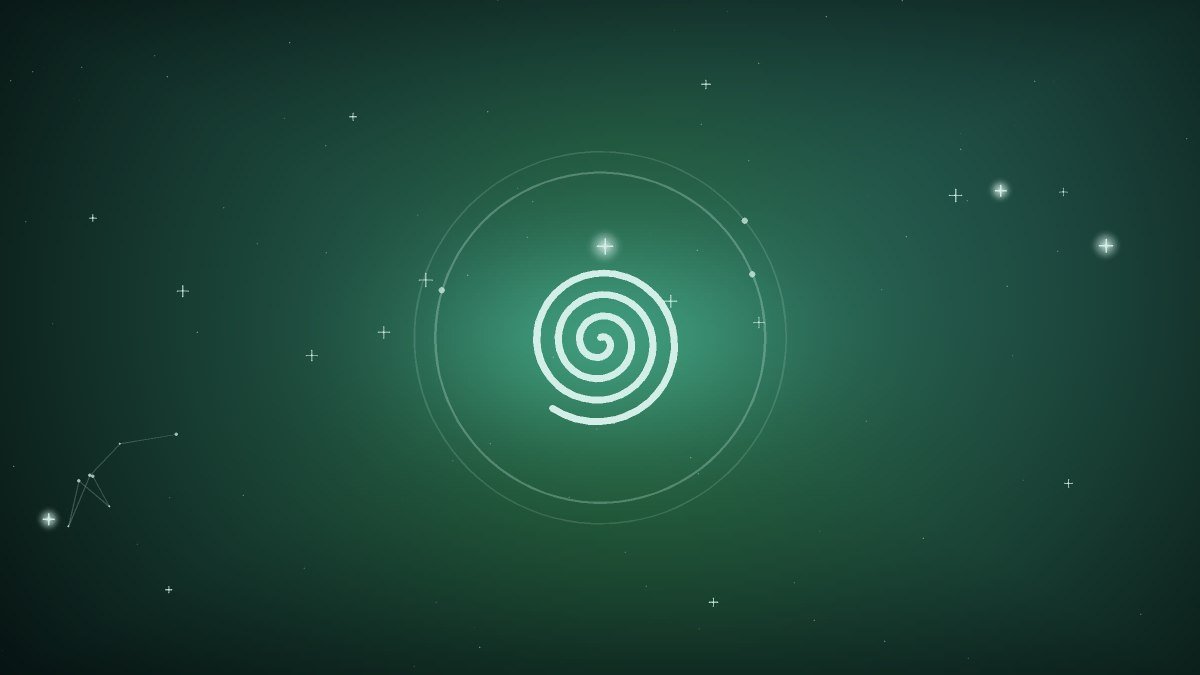 A spiral rendered in soft gold light against deep shadow