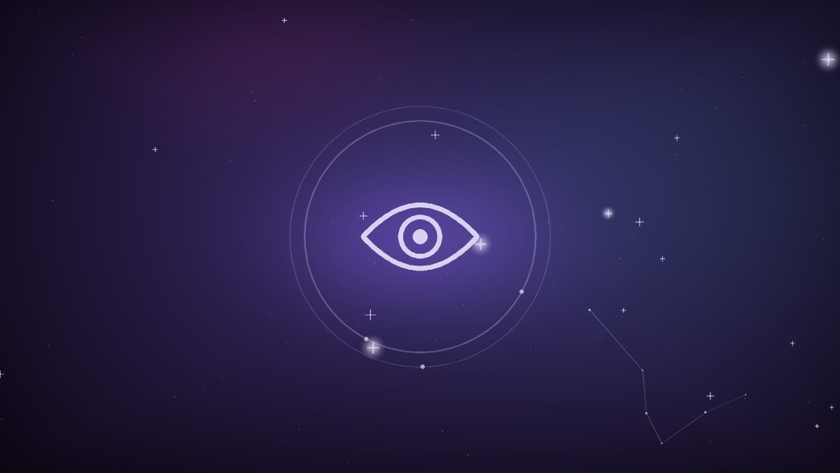 A wide open eye surrounded by darkness at the edge of a doorway