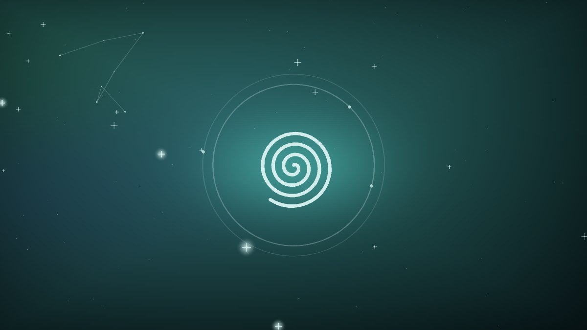 A teal spiral drawing the eye toward its center
