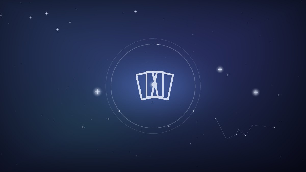 Crescent moon above the four tarot suit symbols in deep blue