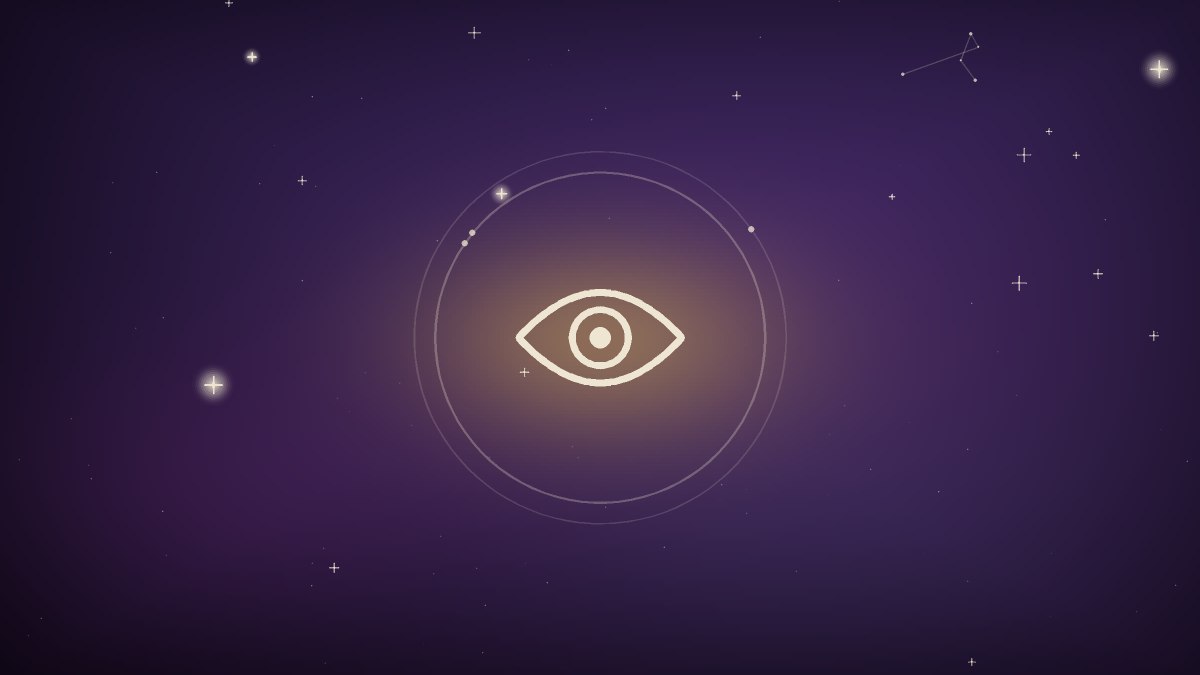 A gentle indigo spiral centered above two eyebrows