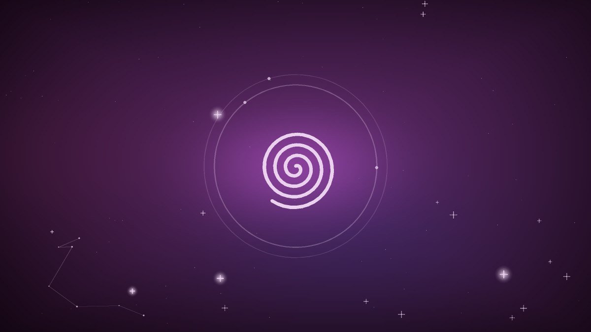 A spiral motif rising calmly against a dusk sky