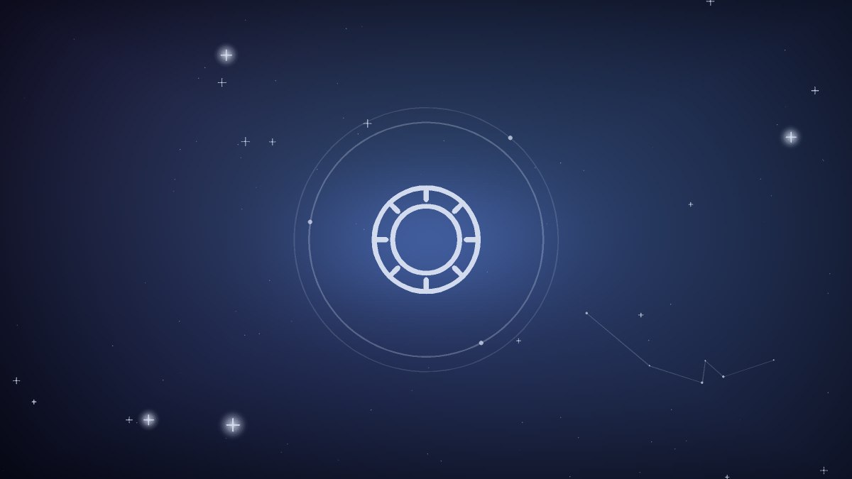 A crescent moon crossing a ring of small star markers